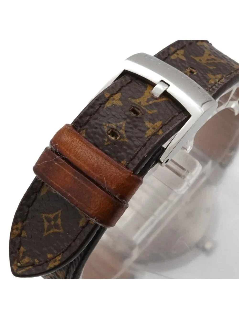 Louis Vuitton Tambour Monogram Watch Diamond Silver Quartz